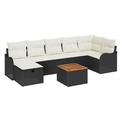 vidaXL Kerti Kanapé Szett párnával tárolóval 8 pcs Fekete Poli rattan
