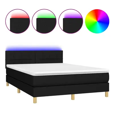 vidaXL fekete szövet rugós és LED-es ágy matraccal 140x200 cm