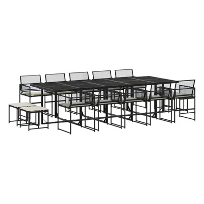 vidaXL 15 részes fekete polyrattan kerti étkezőgarnitúra párnákkal