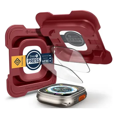 Spigen Caseology Snap Fit Apple Watch Ultra 1-3 (49 mm) Tempered Glass kijelzővédő üvegfólia felhelyező kerettel, átlátszó (2db)