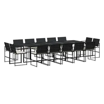 vidaXL 15 részes fekete polyrattan kerti étkezőgarnitúra párnákkal