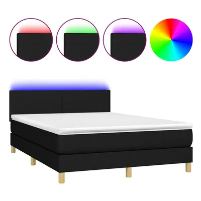 vidaXL fekete szövet rugós és LED-es ágy matraccal 140x200 cm