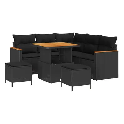 vidaXL Kerti Kanapé Szett 8 pcs Fekete polirattan
