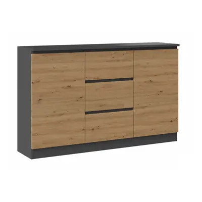 Komód 2D3S 120CM Tölgy Artisan Asztallap Antracit 2 Ajtó 3 Fiók A Nappaliba