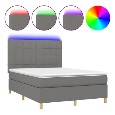 vidaXL sötétszürke szövet rugós és LED-es ágy matraccal 140x200 cm