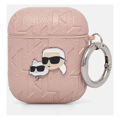 Karl Lagerfeld PU Embossed Karl and Choupette Heads Apple AirPods 1/2 tok, rózsaszín