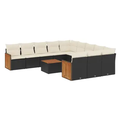 vidaXL 12 részes fekete polyrattan kerti ülőgarnitúra párnákkal
