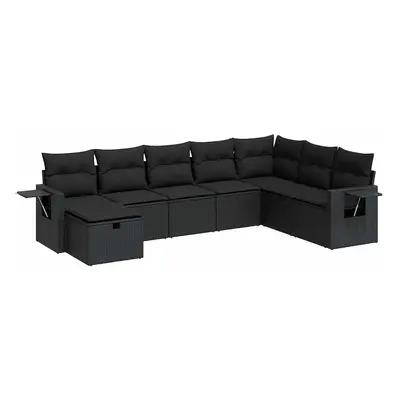 vidaXL 8 részes fekete polyrattan kerti ülőgarnitúra párnákkal