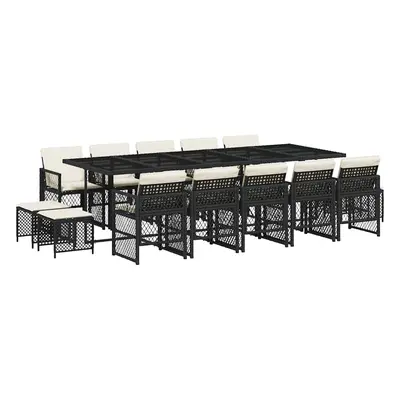 vidaXL 15 részes fekete polyrattan kerti étkezőgarnitúra párnákkal