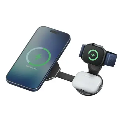 Energea Alumag Trio 2 Aluminium 3in1 vezeték nélküli wireless töltő, összecsukható, hordozható, Qi2.2, 25W, ezüst