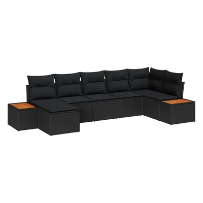 vidaXL Kerti Kanapé Szett párnával tárolóval 8 pcs Fekete Polyrattan