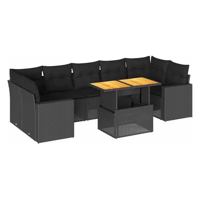 vidaXL 8 részes fekete polyrattan kerti ülőgarnitúra párnákkal