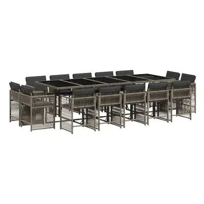vidaXL 15 részes szürke polyrattan kerti étkezőgarnitúra párnákkal