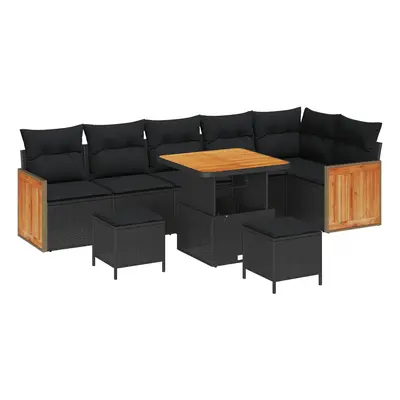 vidaXL Kerti Kanapé Szett 9 pcs Fekete Poli rattan és porfestett acél