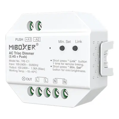 MiBoxer TRI-C1 Dimmer Ac 100-240V 2.4GHz Rf Push 0-100% 150/300W