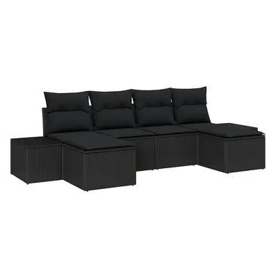vidaXL Kerti Kanapé Szett párnával tárolóval 4 pcs Fekete polirattan