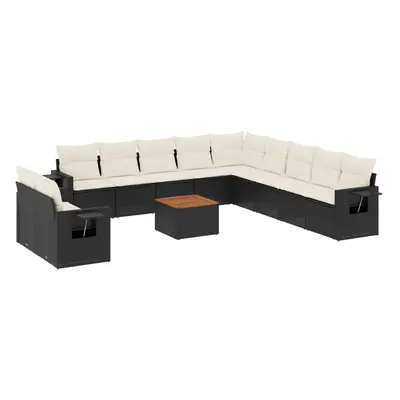 vidaXL 12 részes fekete polyrattan kerti ülőgarnitúra párnákkal