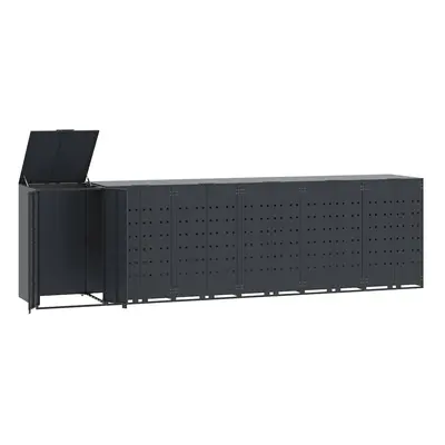 vidaXL antracit acél kerekes tároló 6 szemeteskukához 414x79x117 cm