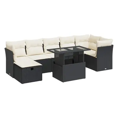 vidaXL 8 részes fekete polyrattan kerti ülőgarnitúra párnákkal