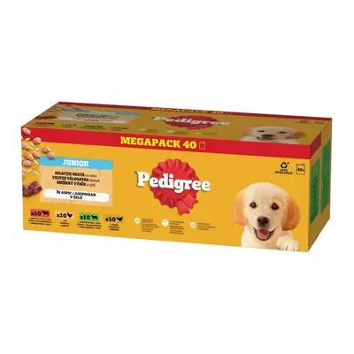 PEDIGREE Junior Ízek Választéka rizzsel tasakok 40x100 g nedves teljes értékű táplálék kölyökkutyák számára, darabok marhahús és