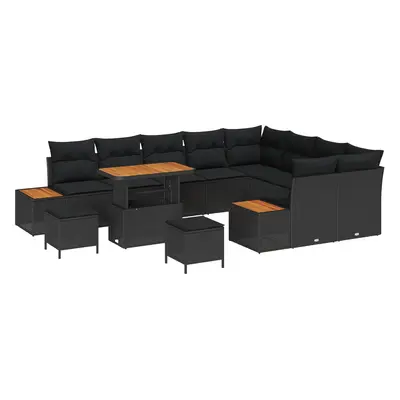 vidaXL Kerti Kanapé Szett 12 pcs Fekete Poli Rattan és Porfestett Acél