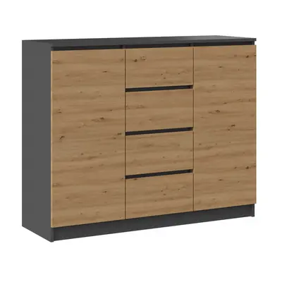 Komód 2D4S 120 CM Szekrény 2 Ajtó 4 Fiók Tölgy Artisan Asztallap Antracit