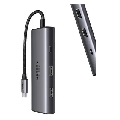 6in1 Ugreen adapter CM498 Usb Hub 2x Usb-a 3.0, Usb-c 3.0, 2xHDMI, Pd