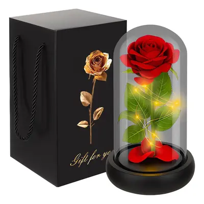 LED-es Örök Rózsa Üvegben – Elegáns Ajándék XL Méretben, Meleg Fehér Fény, 21 x 11 cm