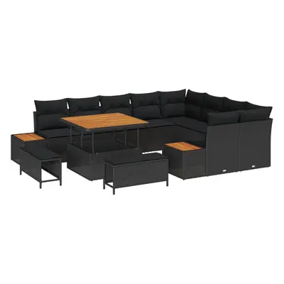 vidaXL Kerti Kanapé Szett 12 pcs Fekete Poli Rattan és Porfestett Acél