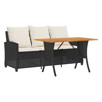 vidaXL 3 személyes fekete polyrattan kerti kanapé asztallal&párnával