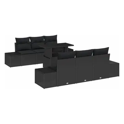 vidaXL Kerti Kanapé Szett 7 pcs Fekete Poli rattan és porfestett acél