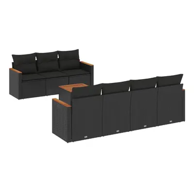 vidaXL 8 részes fekete polyrattan kerti ülőgarnitúra párnákkal