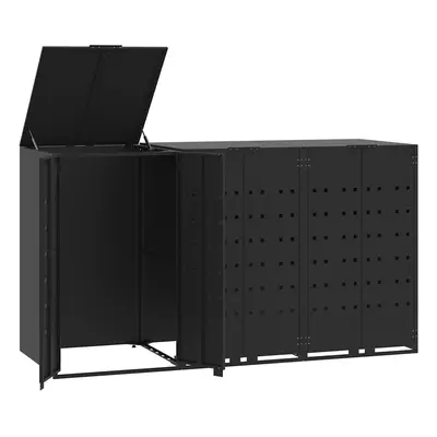 vidaXL fekete acél kerekes tároló 3 szemeteskukához 207 x 79 x 117 cm