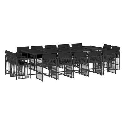 vidaXL 15 részes fekete polyrattan kerti étkezőgarnitúra párnákkal