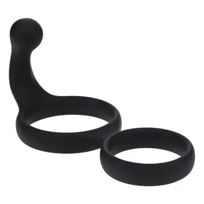 Silicone Double Cockring with Anal Stimulator - Black
