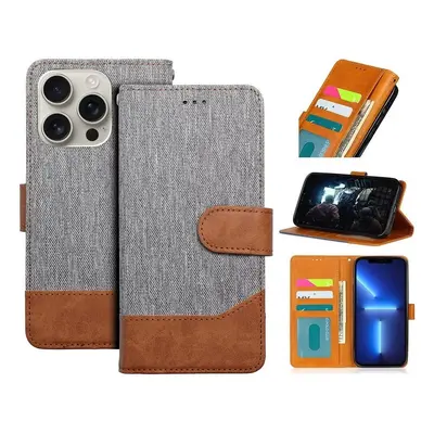 Samsung Galaxy A55 5G SM-A556B, Oldalra nyíló tok, stand, kártyatartóval, farmer minta, Jeans Book, szürke