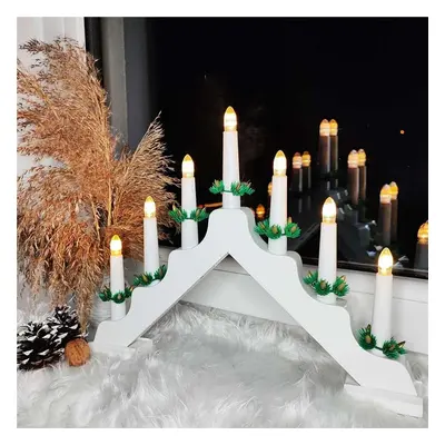 Adventi Gyertyatartó Fehér Ablak Lámpa Gyertya Dekoráció Gyertya 7 Led