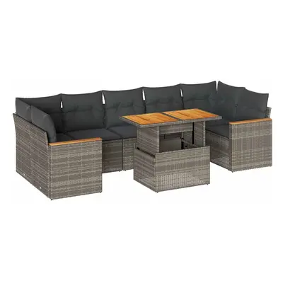 vidaXL 8 részes szürke polyrattan akácfa kerti ülőgarnitúra párnákkal