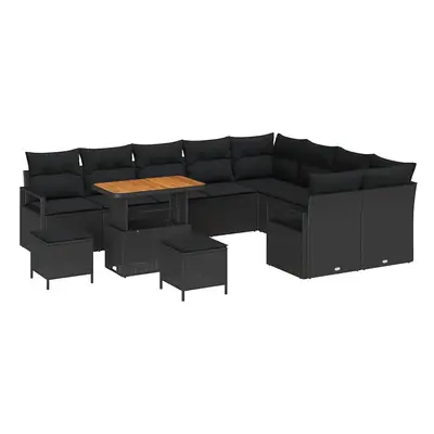 vidaXL Kerti Kanapé Szett párnával 12 pcs Fekete polirattan