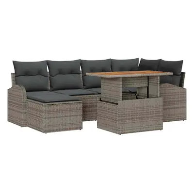 vidaXL Kerti Kanapé Szett 7 pcs Szürke Poli rattan és porbevonatú acél