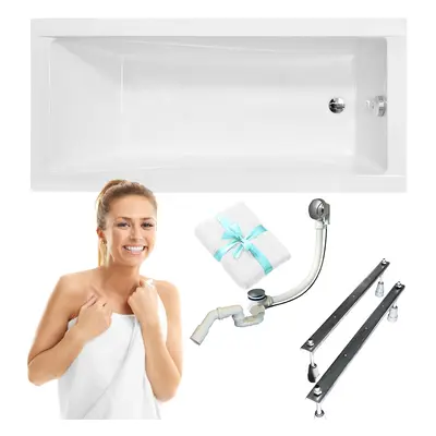 Modern téglalap alakú kád 120x70 Besco ajándék szifon lábtartó törölközőtartó 3az1ben