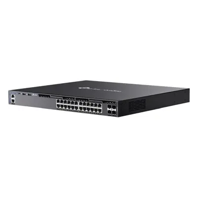 TP-Link SG6428X Omada 24 portos Gigabit RJ45 stackable L3 switch, 4×10 Gbps SFP  bővítőhelyek