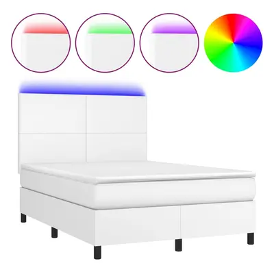 vidaXL fehér műbőr rugós ágy matraccal és LED-del 140x200 cm