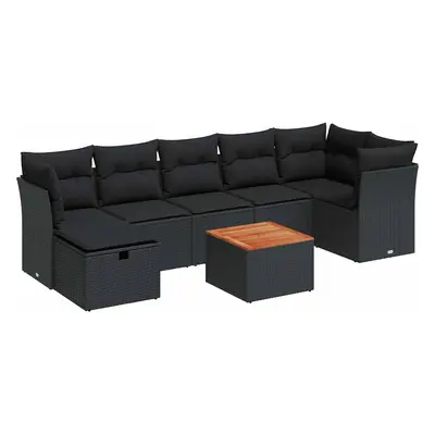 vidaXL 8 részes fekete polyrattan kerti ülőgarnitúra párnákkal