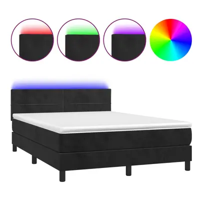 vidaXL fekete bársony rugós és LED-es ágy matraccal 140x200 cm