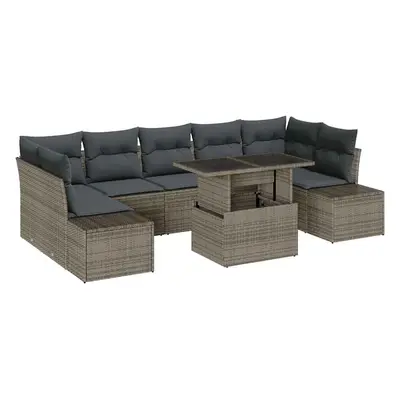 vidaXL Kerti Kanapé Szett 8 pcs Szürke Poli rattan és porfestett acél