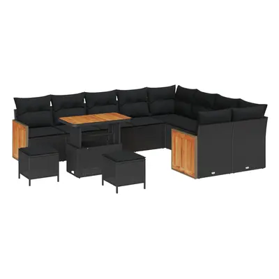vidaXL Kerti Kanapé Szett 12 pcs Fekete Poli rattan és porfestett acél
