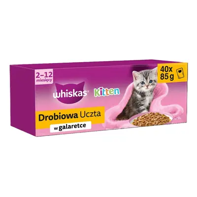 WHISKAS Junior Drobiowa Uczta 40x85g nedves eledel csirkével, kacsával, baromfival és pulykával zselében cicáknak
