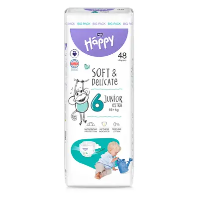 BELLA Baby Happy Soft&Delicate eldobható pelenkák nedvességelvezető csatornákkal Junior Extra 15+ kg 48 db