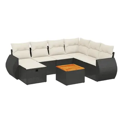 vidaXL 8 részes fekete polyrattan kerti ülőgarnitúra párnákkal